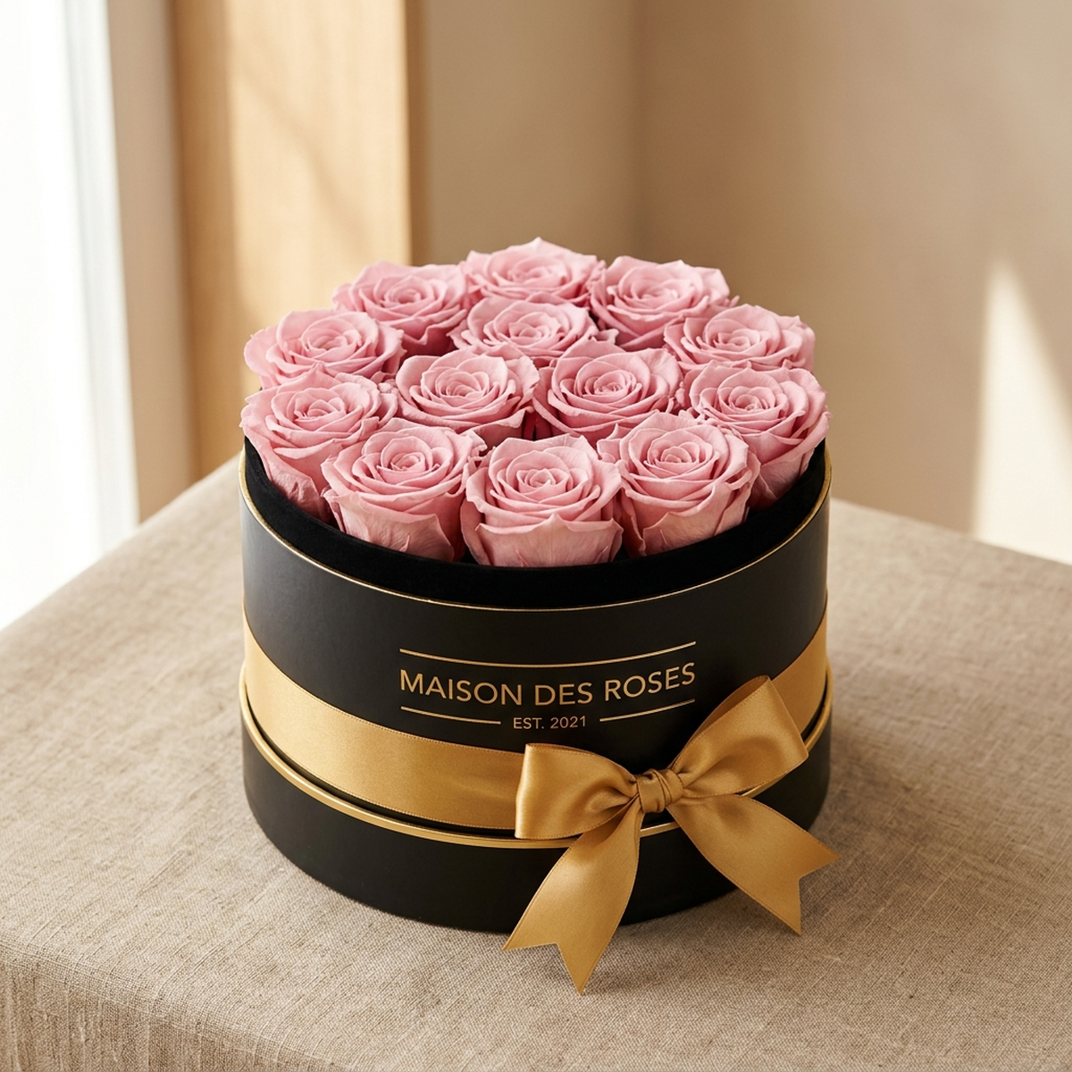 Caja redonda rosas preservadas